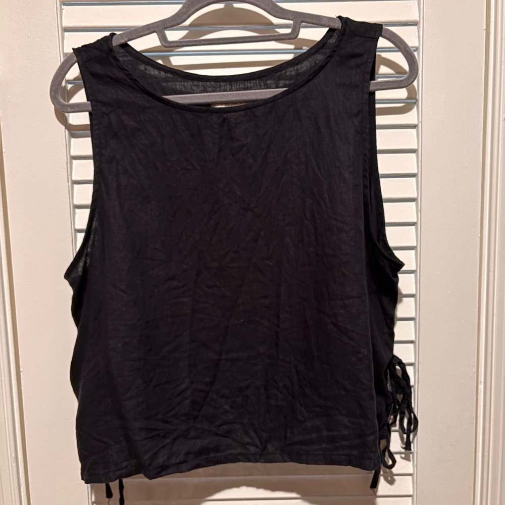 Rachel Zoe Black linen Sleeveless Side-Tie Tank